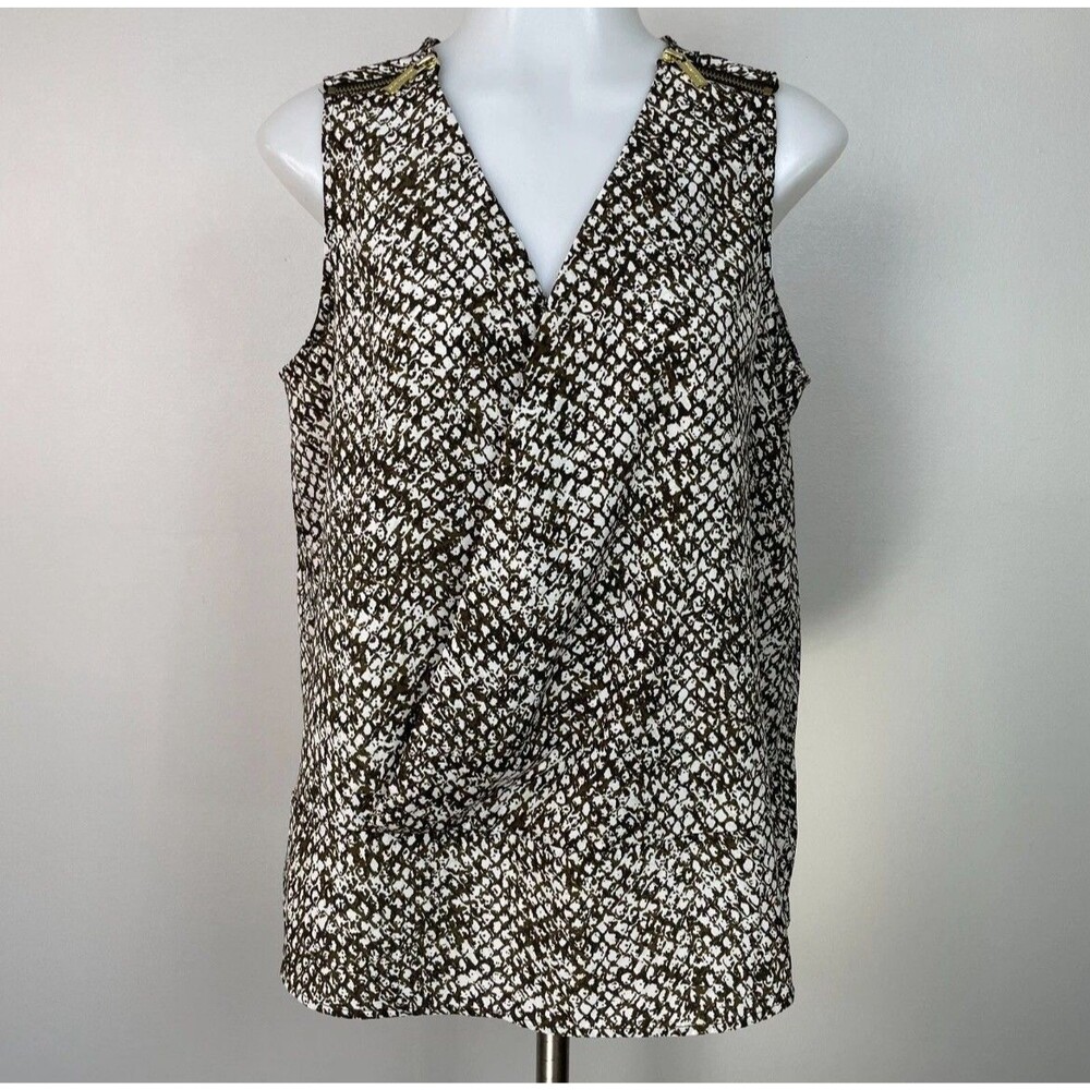 Michael Kors Blouse Women Small Olive Snake Reptile Crossover Sleeveless Luxury